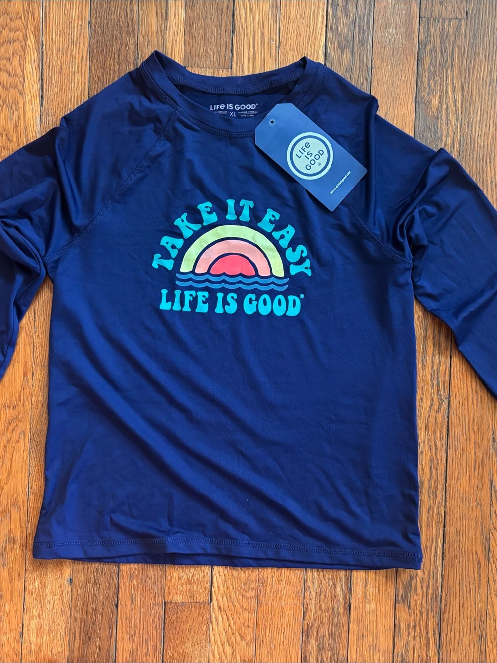 Life Is Good Kids Navy Rashguard with Rainbow 'Take It Easy' Graphic